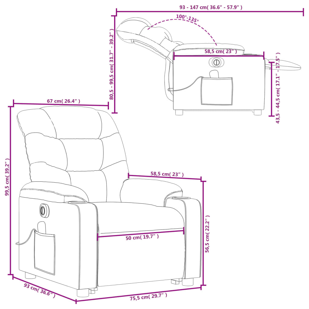 vidaXL Fauteuil inclinable de massage électrique Noir Tissu