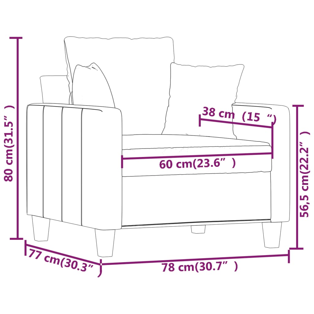 vidaXL Fauteuil Noir 60 cm Tissu