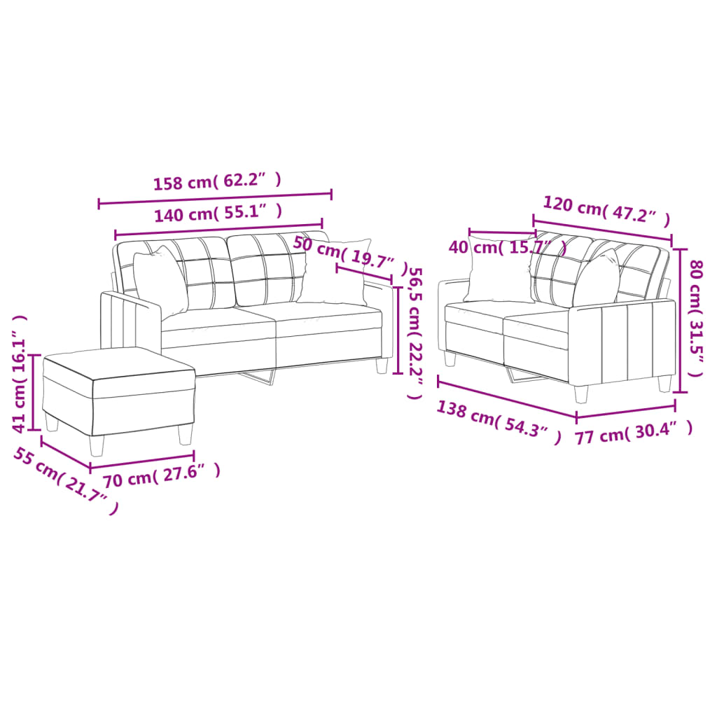 vidaXL Ensemble de canapés 3 pcs avec coussins noir similicuir