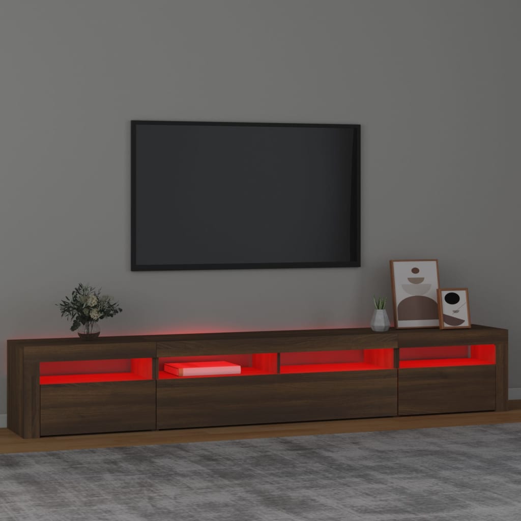 vidaXL Meuble TV avec lumières LED Chêne marron 240x35x40 cm