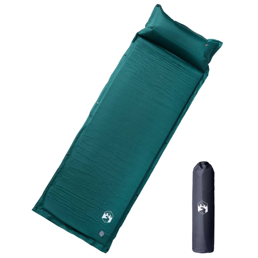 vidaXL Matelas de camping autogonflant avec oreiller 1 personne vert