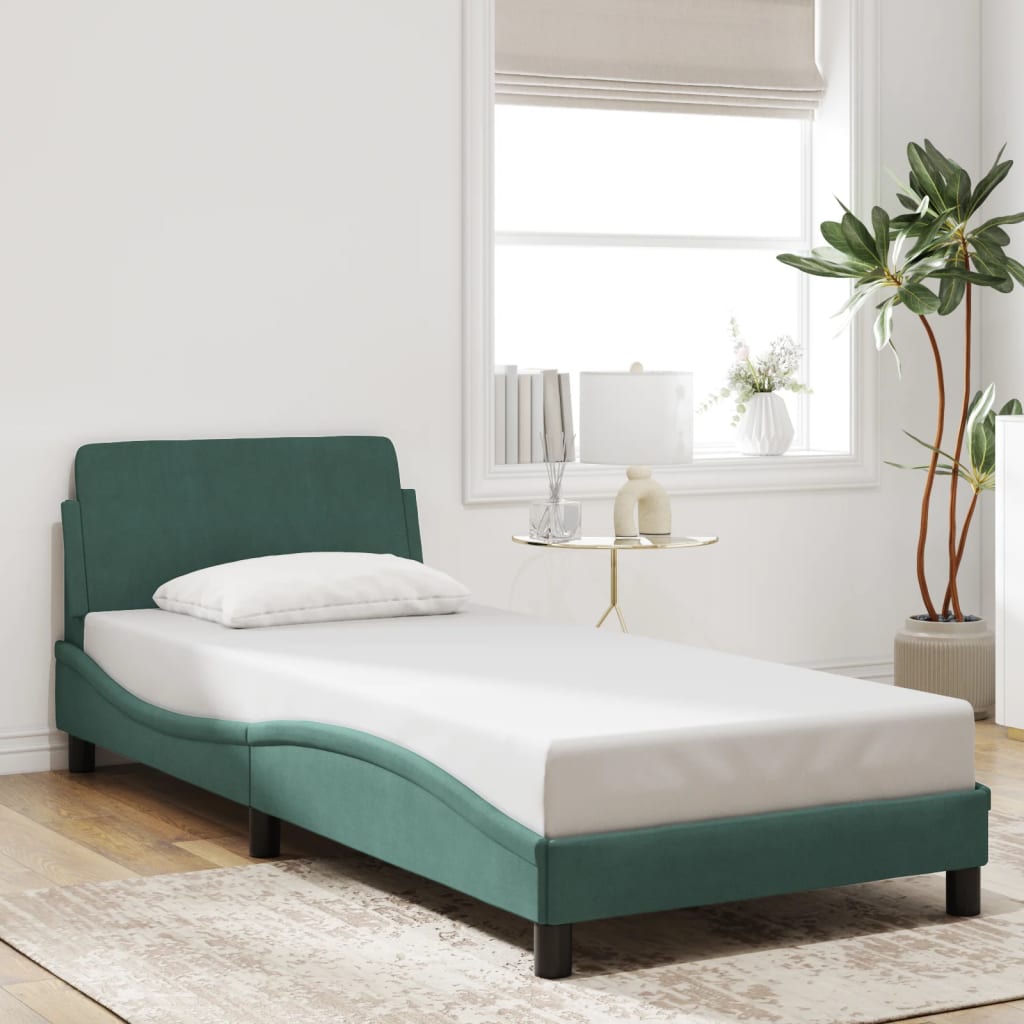 vidaXL Cadre de lit avec tête de lit Vert foncé 90x200 cm Velours