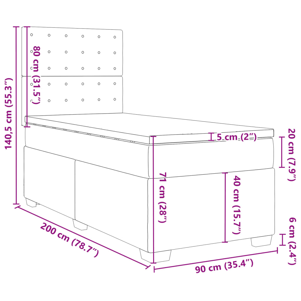 vidaXL Sommier à lattes de lit avec matelas Gris clair 90x200 cm Tissu