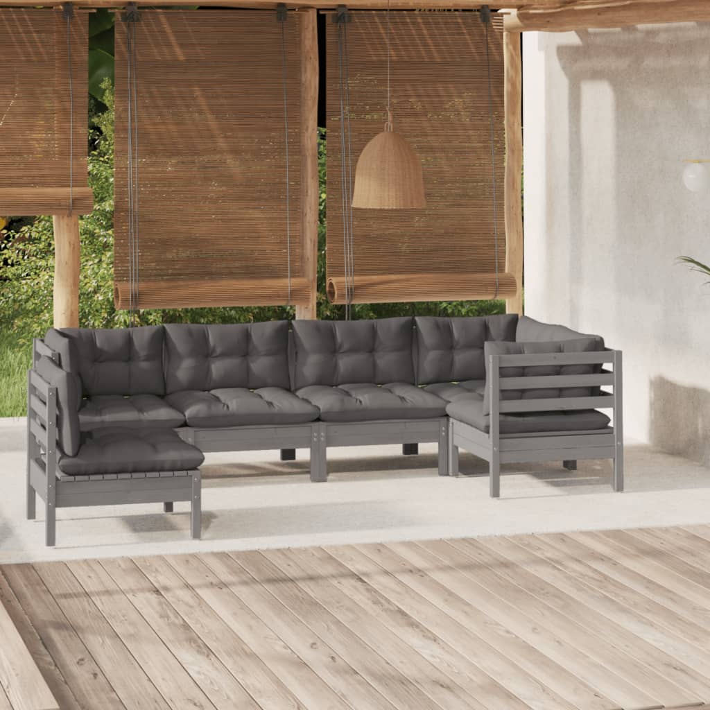 vidaXL Salon de jardin 6 pcs avec coussins gris bois de pin