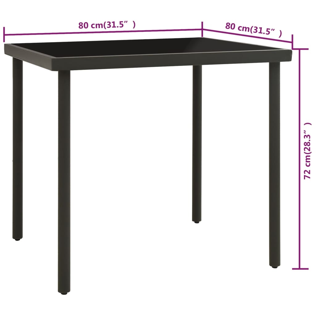 vidaXL Table à dîner d'extérieur Anthracite 80x80x72 cm Verre et acier