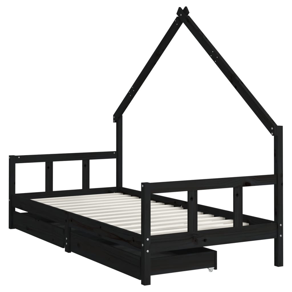 vidaXL Cadre de lit d'enfants tiroirs noir 90x190cm bois de pin massif