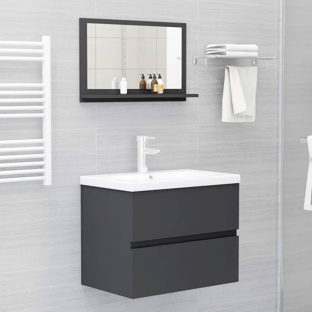 vidaXL Miroir de salle de bain Gris 60x10,5x37 cm Aggloméré