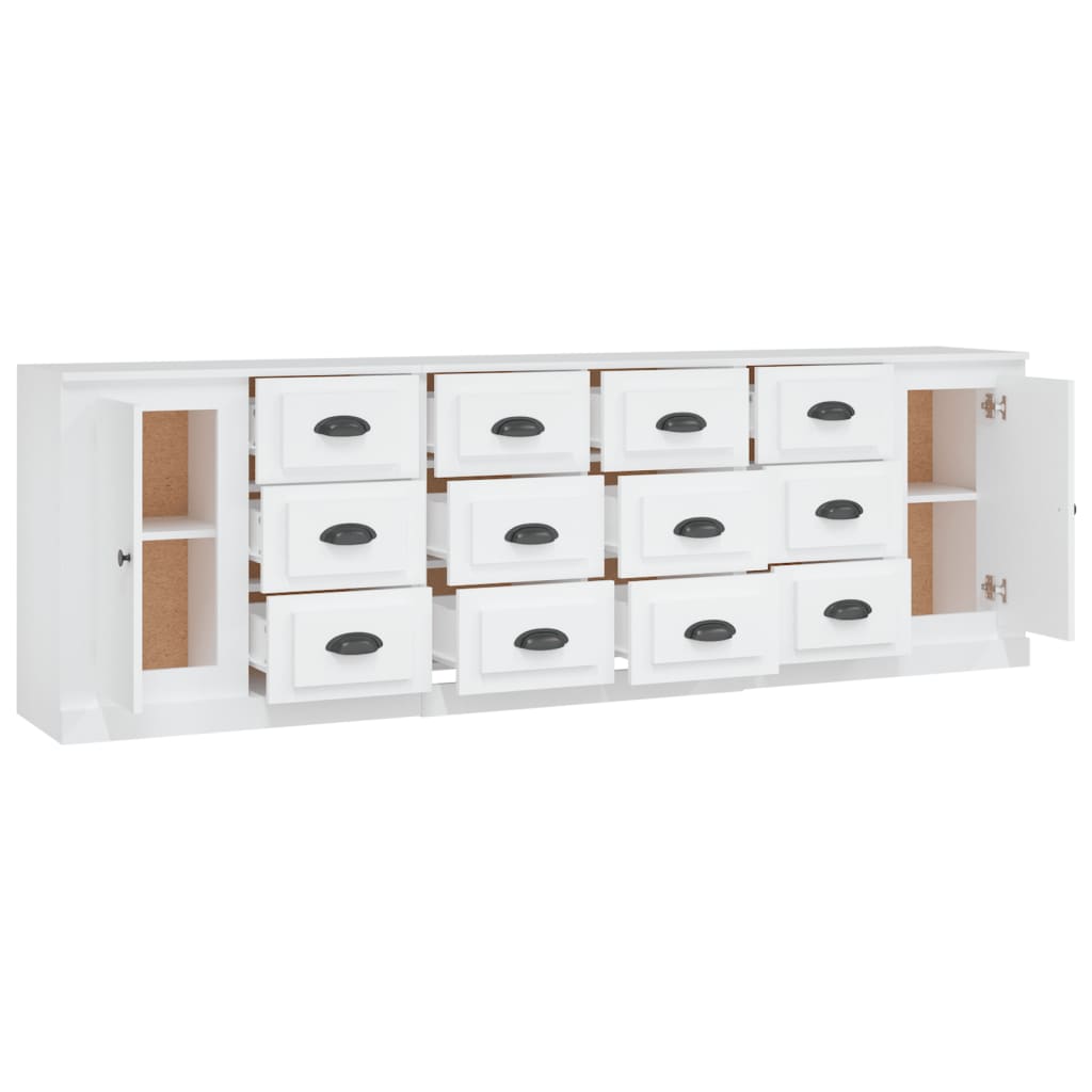 vidaXL Buffets 3 pcs Blanc Bois d'ingénierie