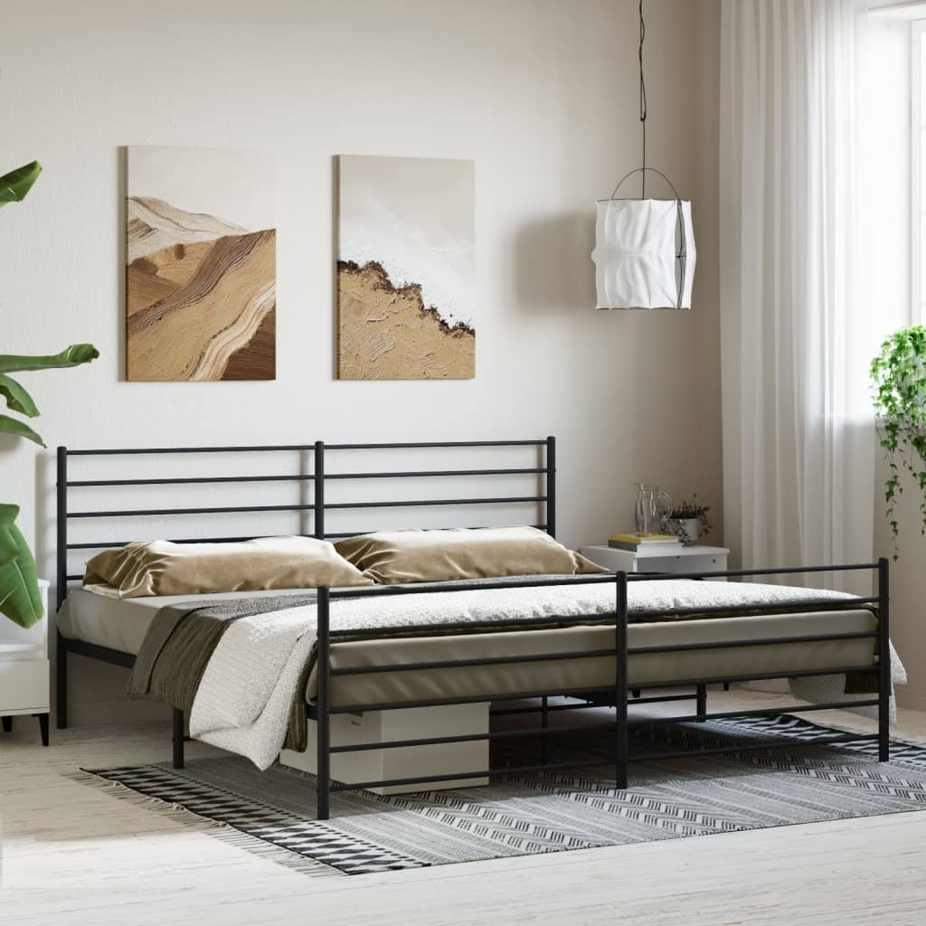 vidaXL Cadre de lit métal avec tête de lit/pied de lit noir 200x200 cm