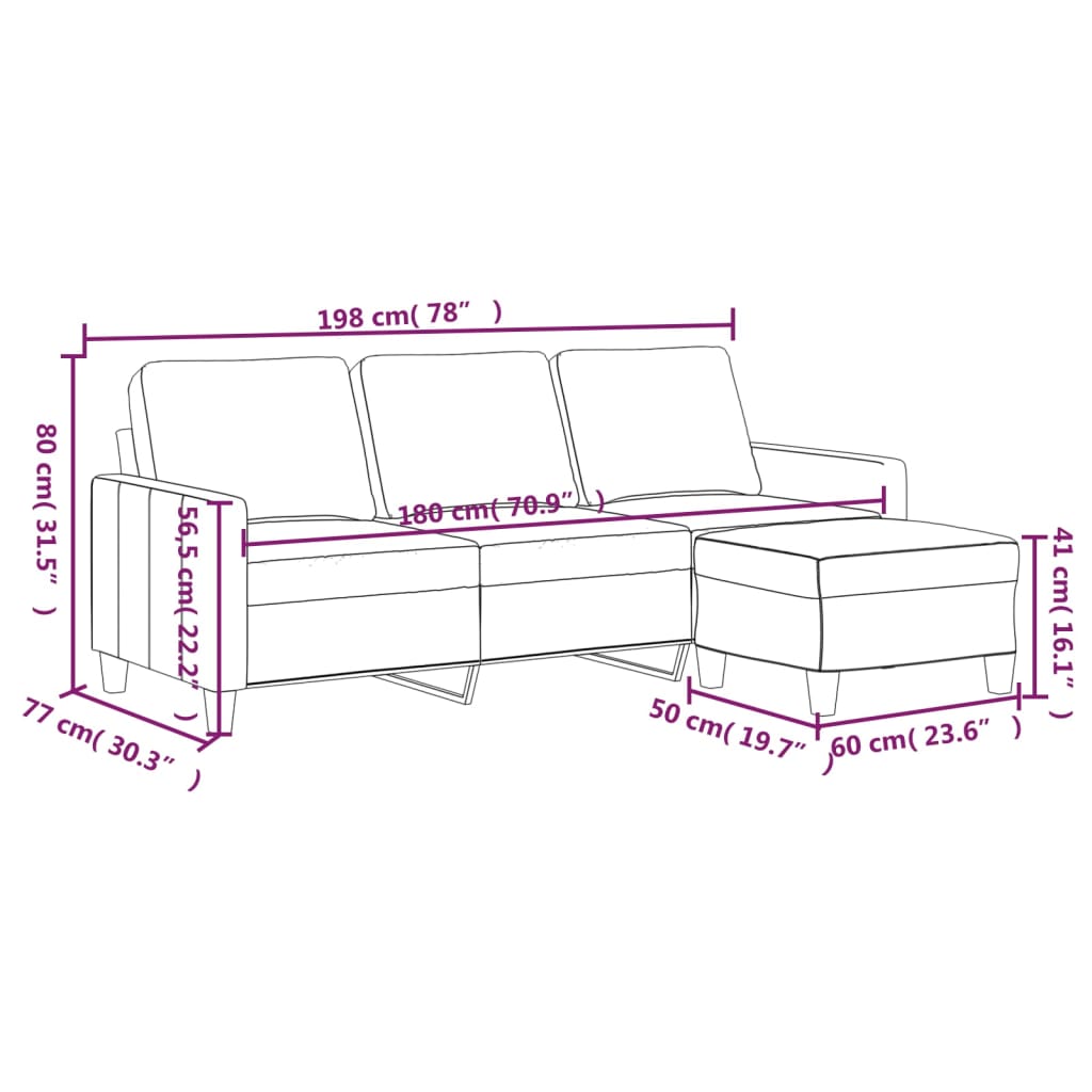 vidaXL Canapé à 3 places avec repose-pieds Cappuccino 180cm Similicuir