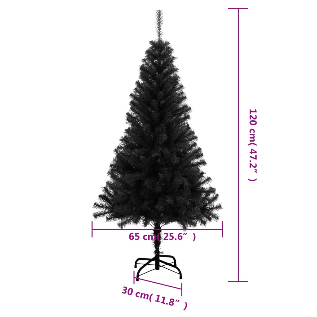 vidaXL Sapin de Noël artificiel avec support noir 120 cm PVC