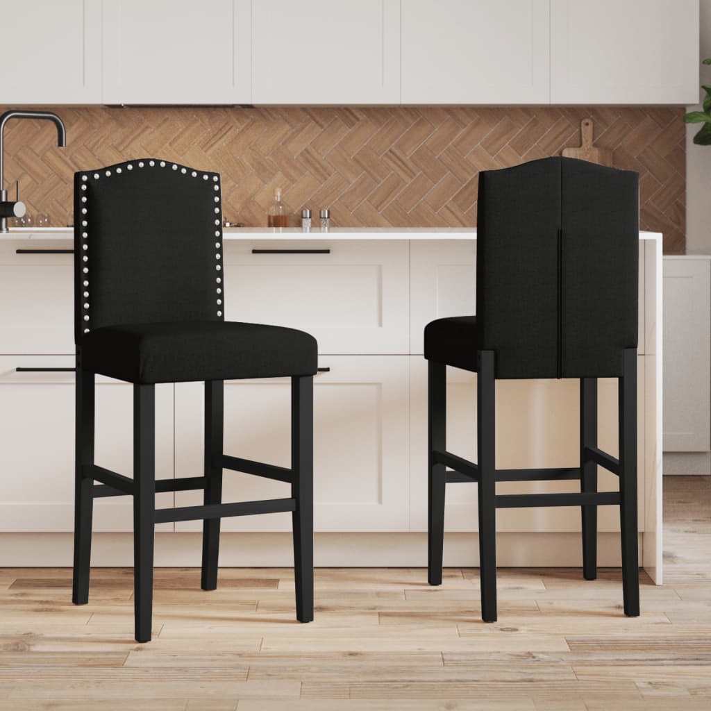 vidaXL Chaises de bar lot de 2 bois massif d'hévéa et tissu