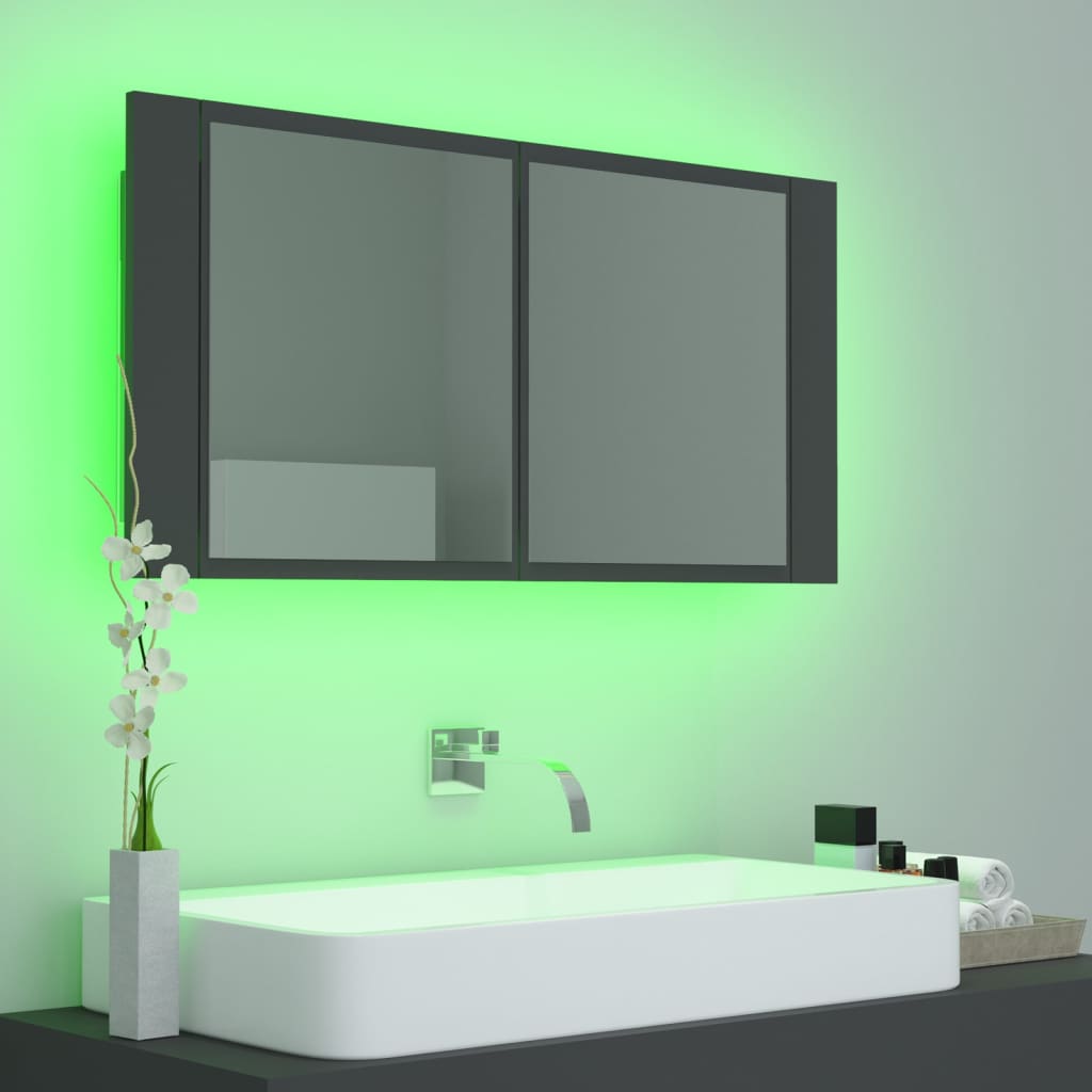vidaXL Armoire de salle de bain à miroir LED Gris 90x12x45 Acrylique