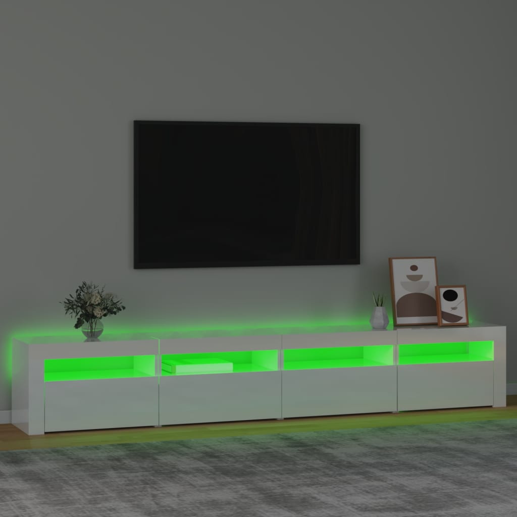 vidaXL Meuble TV avec lumières LED Blanc brillant 240x35x40 cm