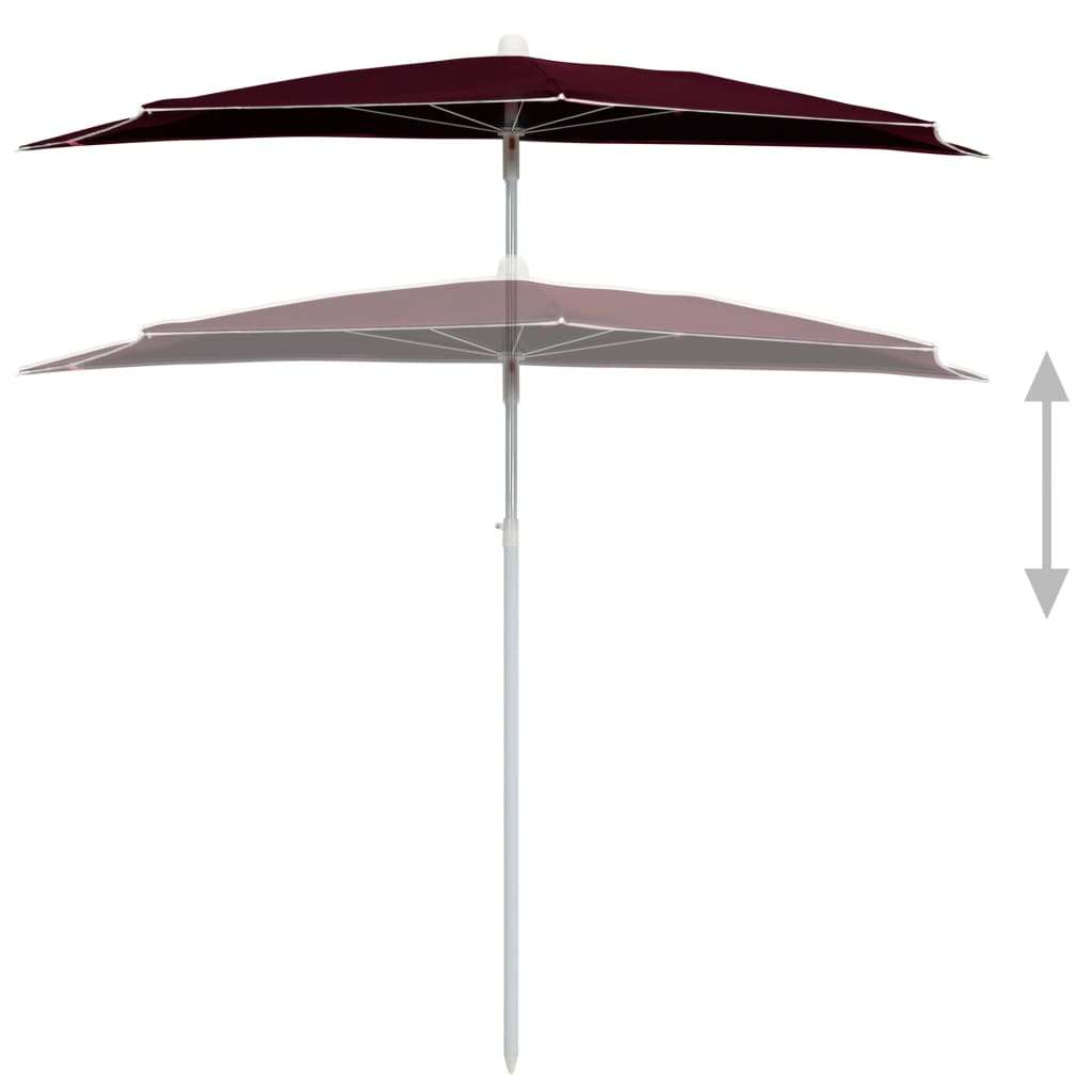 vidaXL Demi-parasol de jardin avec mât 180x90 cm Rouge bordeaux