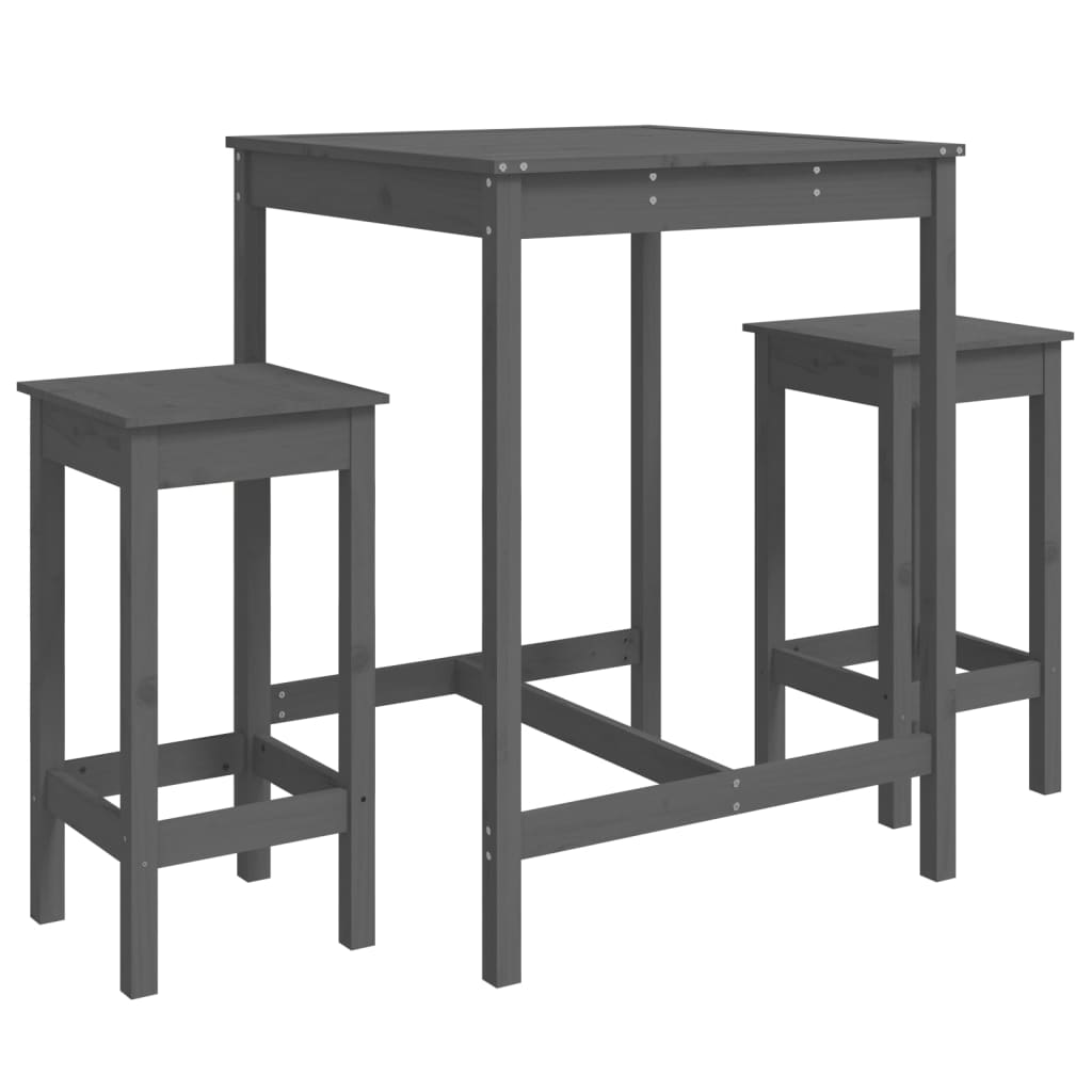 vidaXL Ensemble de bar de jardin 3 pcs gris bois de pin massif