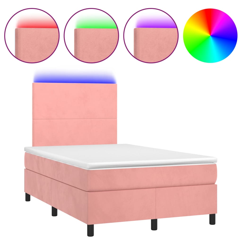 vidaXL Sommier à lattes de lit et matelas LED rose 120x190 cm velours