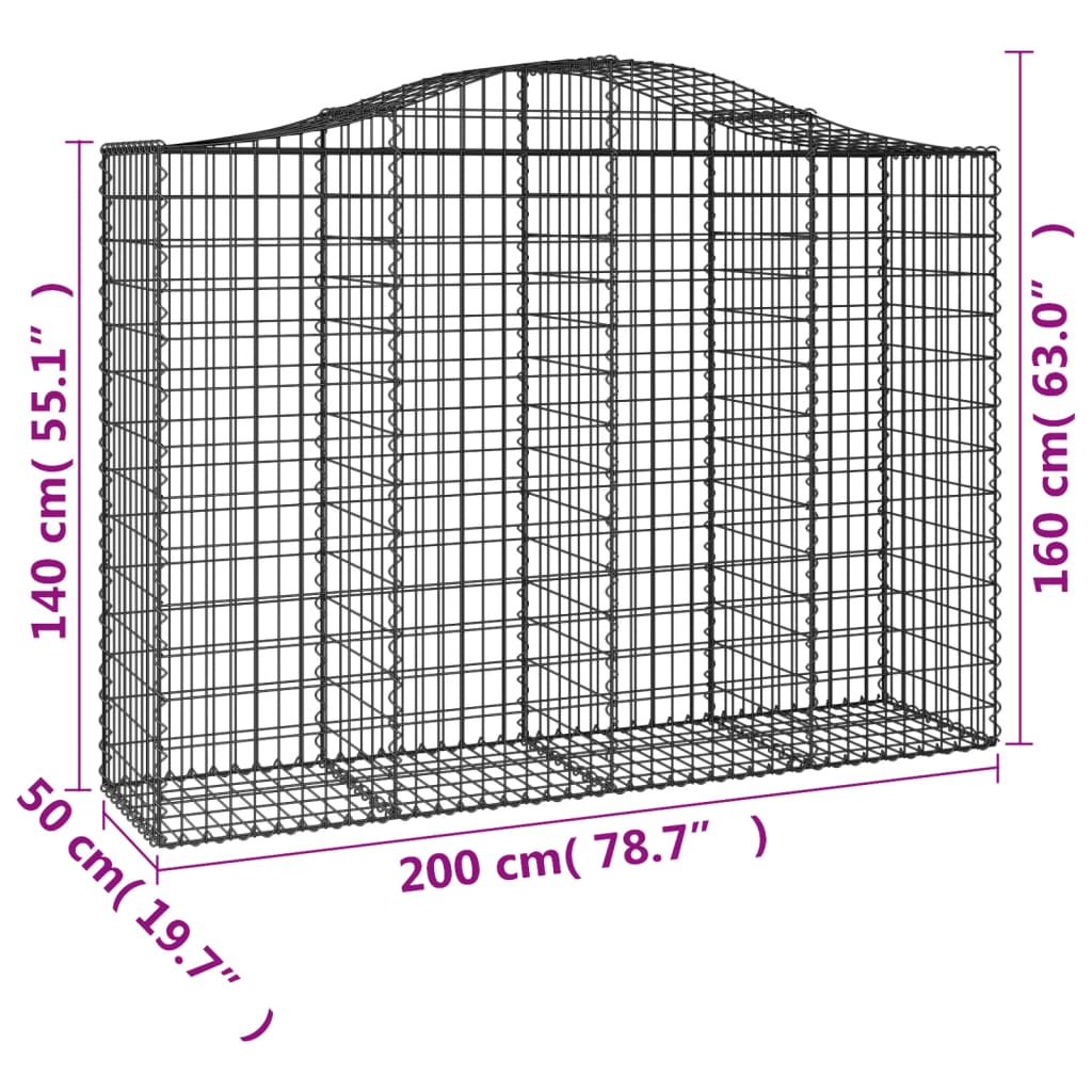 vidaXL Paniers à gabions arqués 2 pcs 200x50x140/160 cm Fer galvanisé