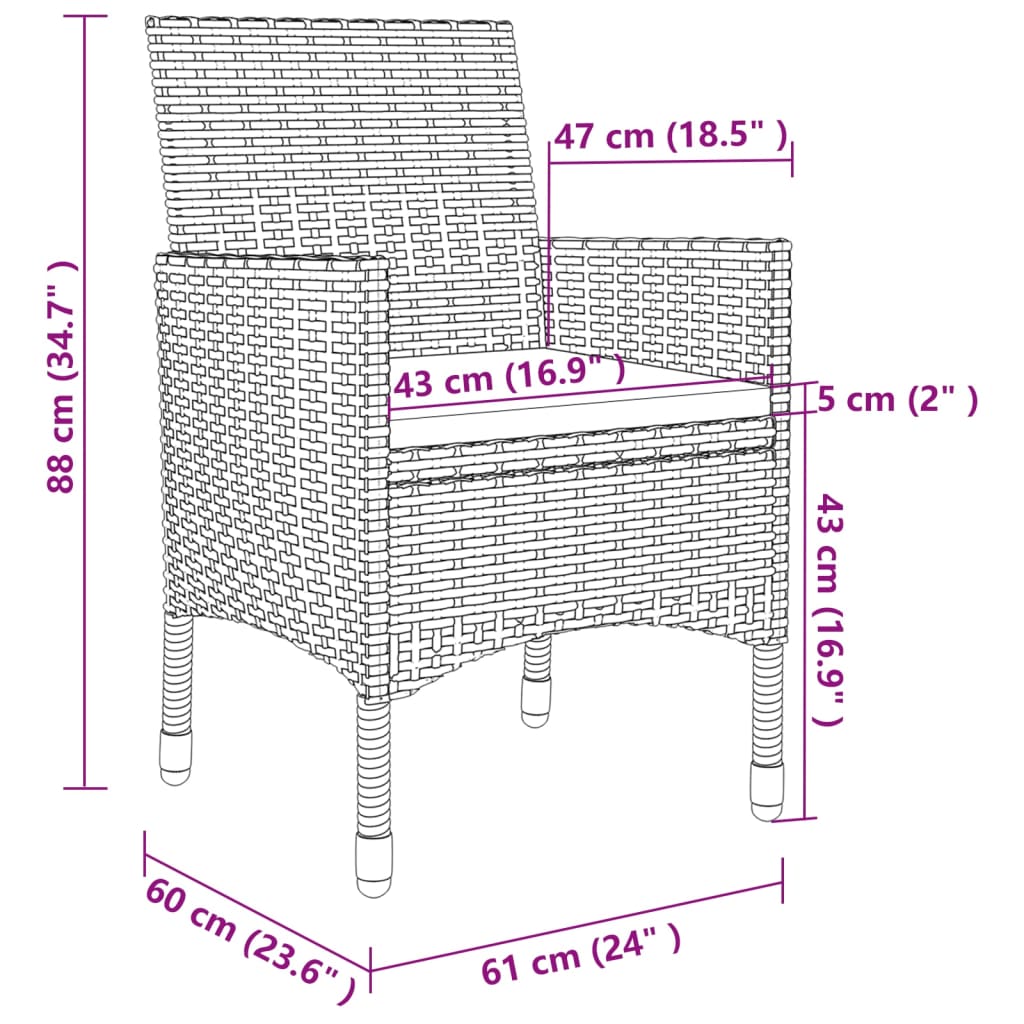 vidaXL Ensemble à manger de jardin coussins 5 pcs Résine tressée Verre