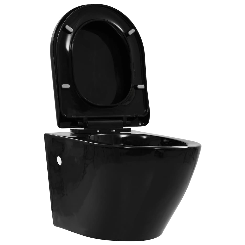 vidaXL Toilette suspendue au mur sans rebord Céramique Noir