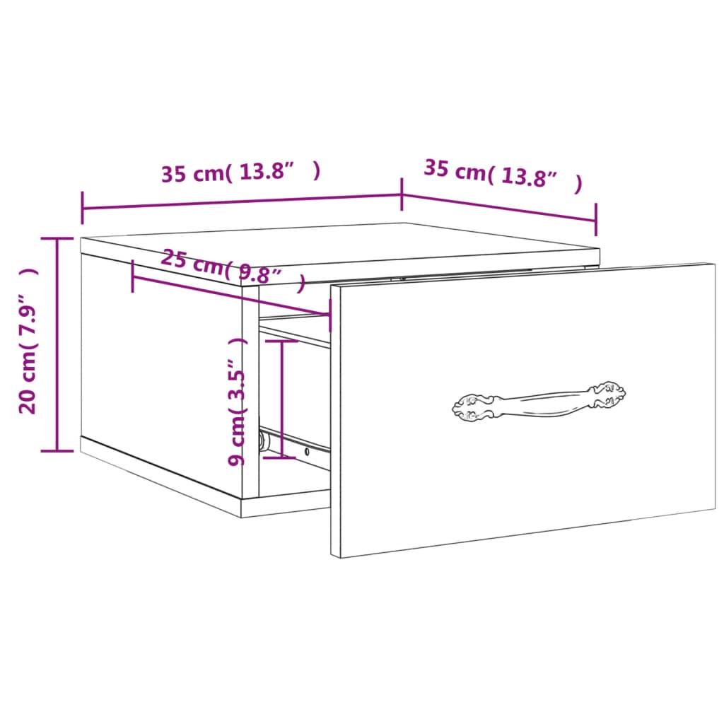 vidaXL Tables de chevet murales 2 pcs sonoma gris 35x35x20 cm