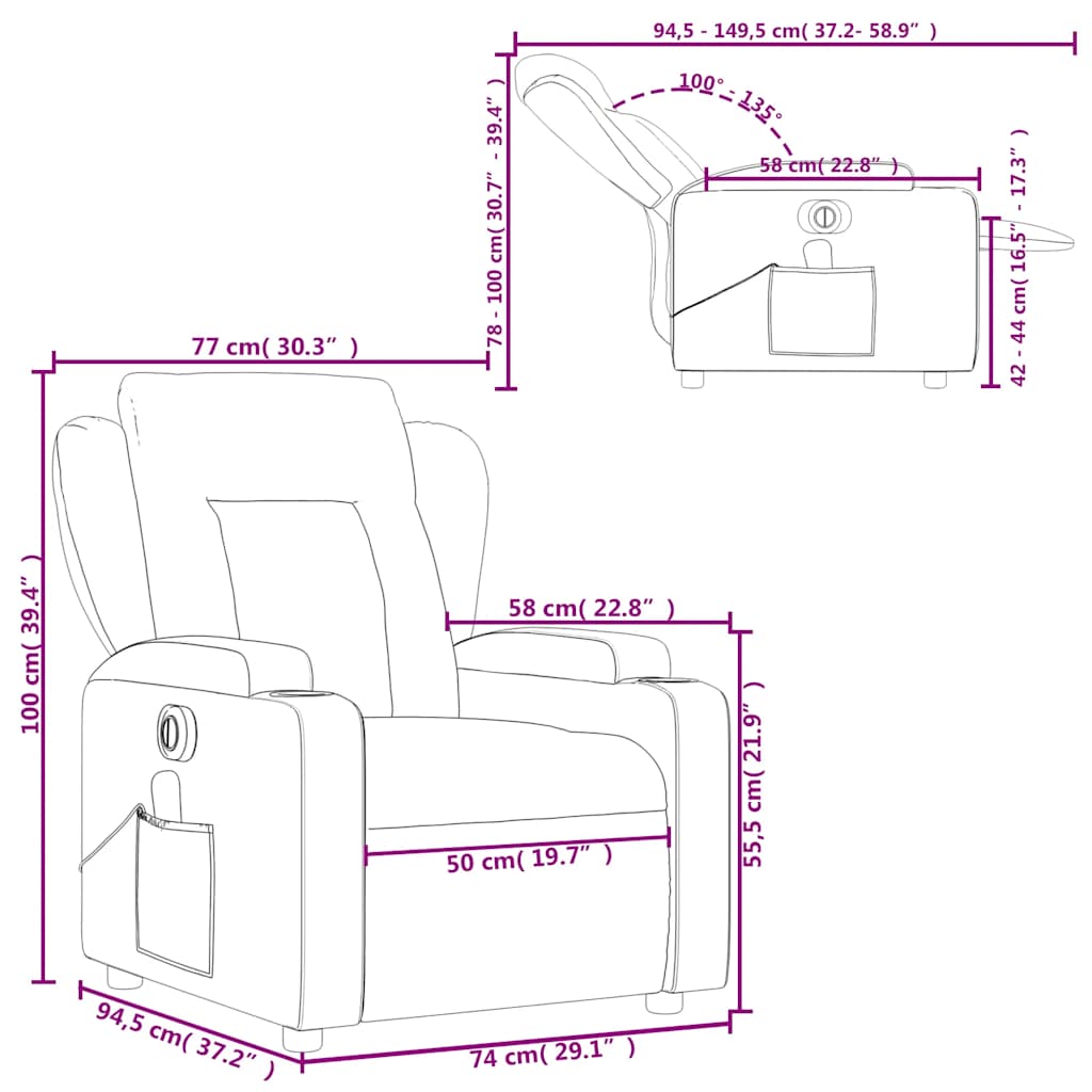 vidaXL Fauteuil de massage inclinable électrique Taupe Tissu