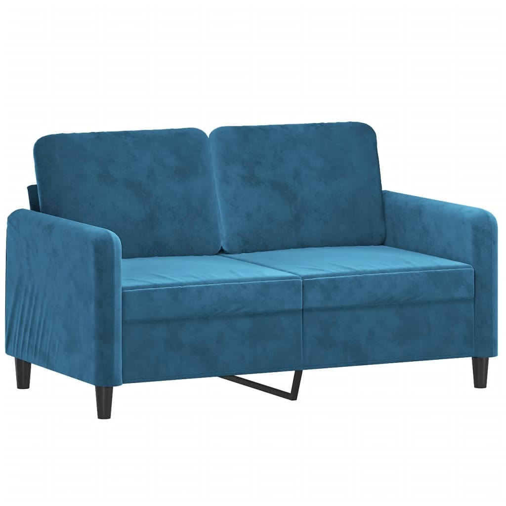 vidaXL Canapé 2 places avec oreillers décoratifs bleu 120 cm velours