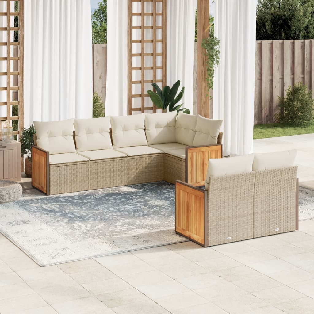 vidaXL Salon de jardin avec coussins 7 pcs beige résine tressée