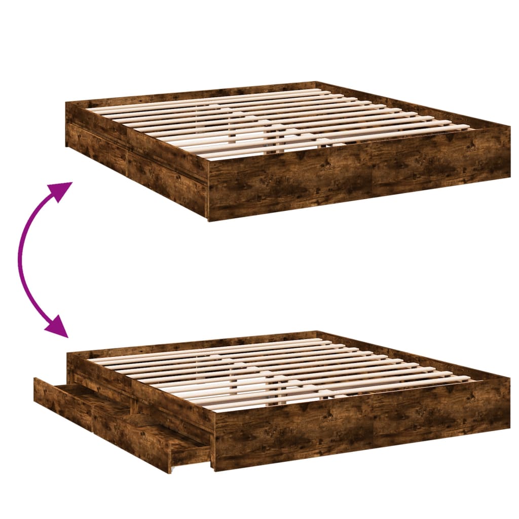 vidaXL Cadre de lit à tiroirs chêne fumé 180x200 cm bois d'ingénierie