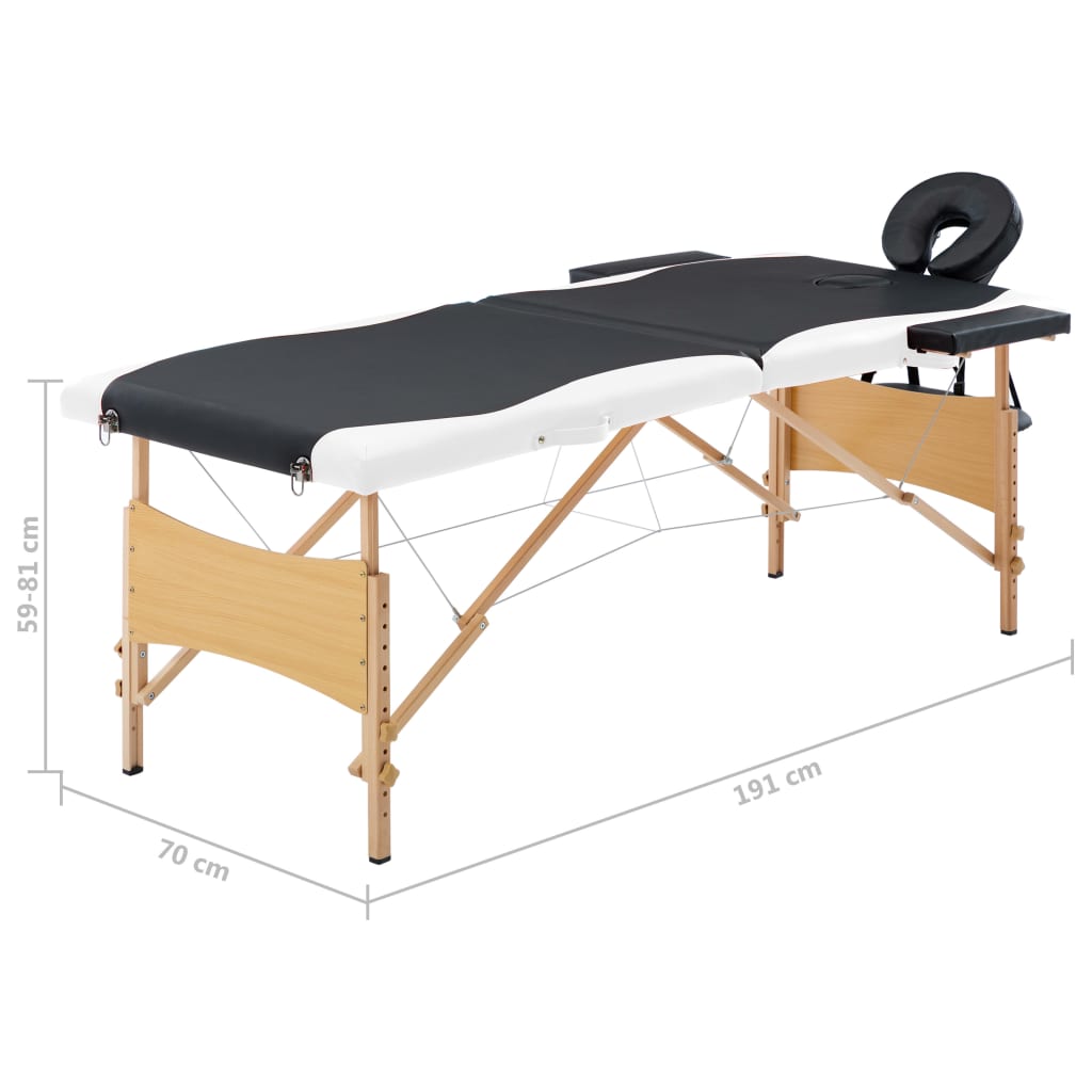 vidaXL Table de massage pliable 2 zones Bois Noir et blanc