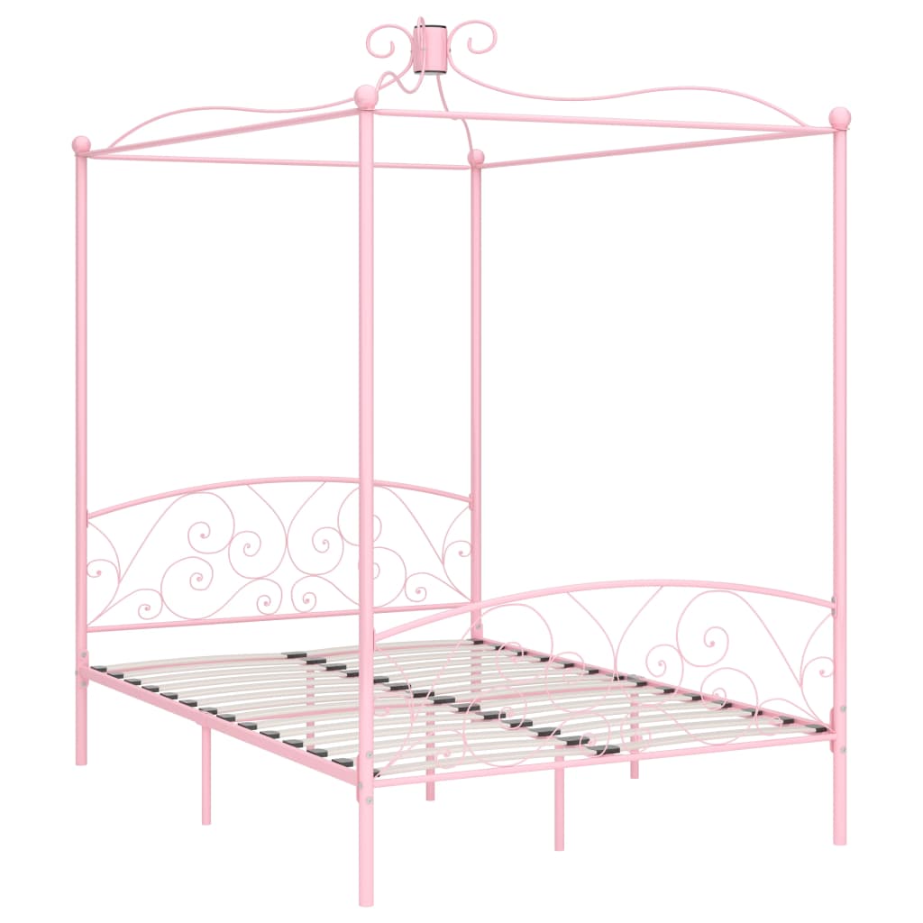vidaXL Cadre de lit à baldaquin Rose Métal 140 x 200 cm