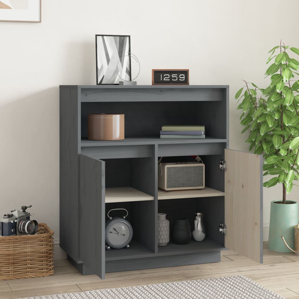 vidaXL Buffet Gris 70x34x80 cm Bois massif de pin