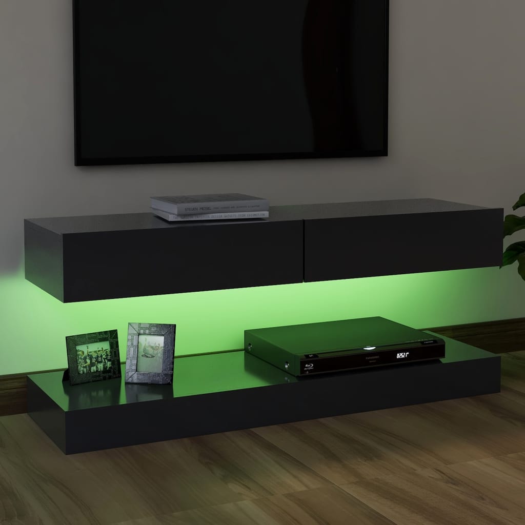 vidaXL Meuble TV avec lumières LED gris 120x35 cm
