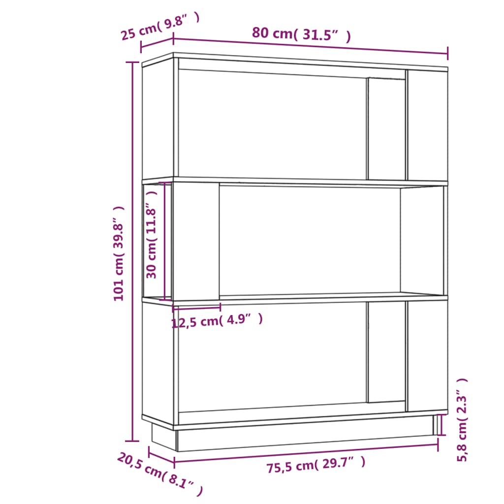 vidaXL Bibliothèque/Séparateur de pièce Blanc 80x25x101 cm Pin massif