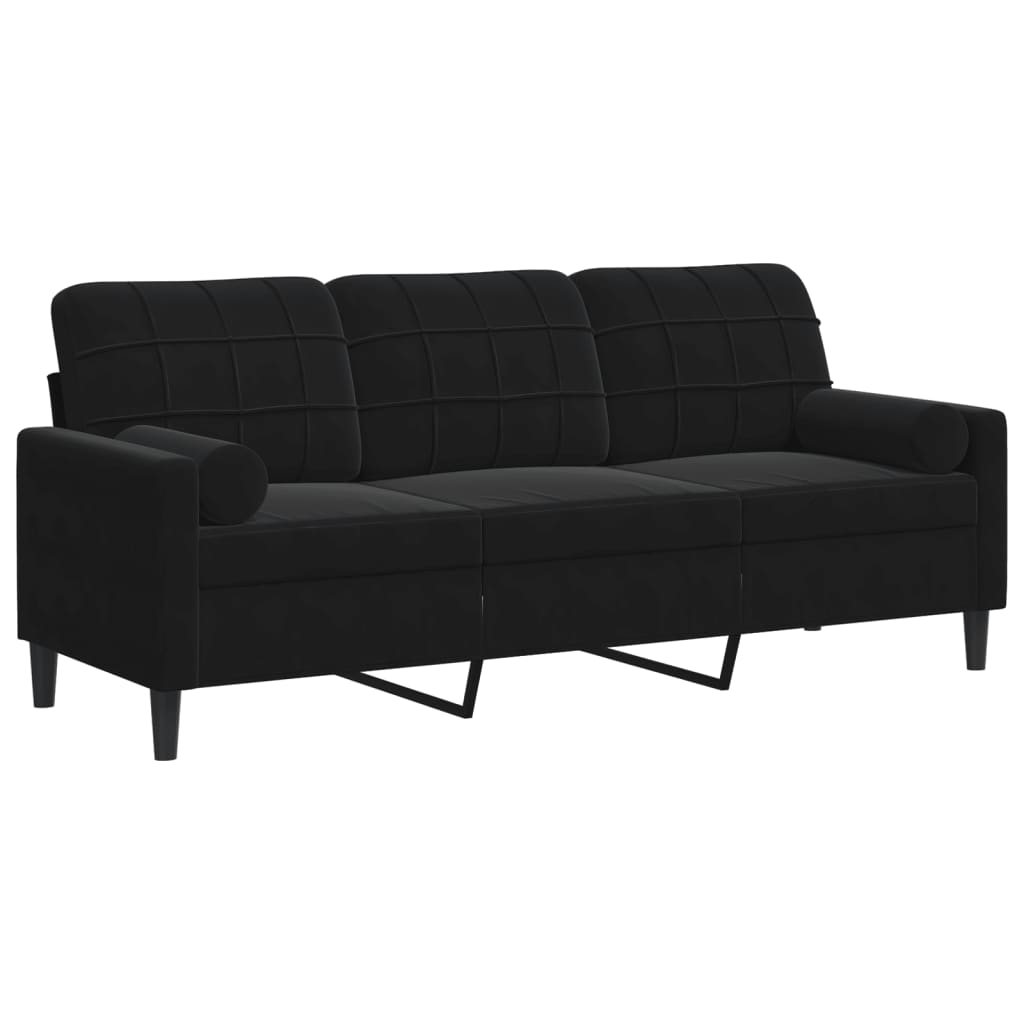 vidaXL Canapé 3 places avec oreillers décoratifs noir 180 cm velours