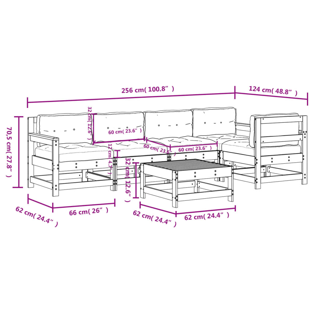 vidaXL Salon de jardin 6 pcs avec coussins blanc bois massif