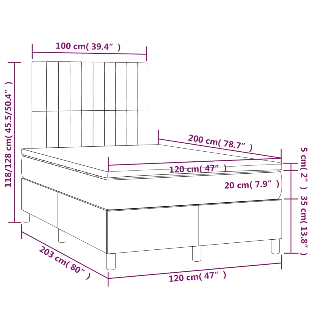 vidaXL Sommier à lattes de lit avec matelas LED Bleu foncé 120x200 cm