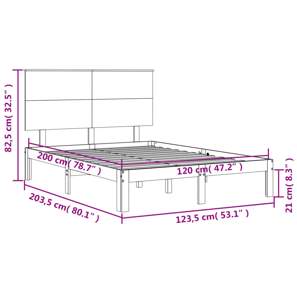 vidaXL Cadre de lit avec tête de lit blanc 120x200 cm bois massif