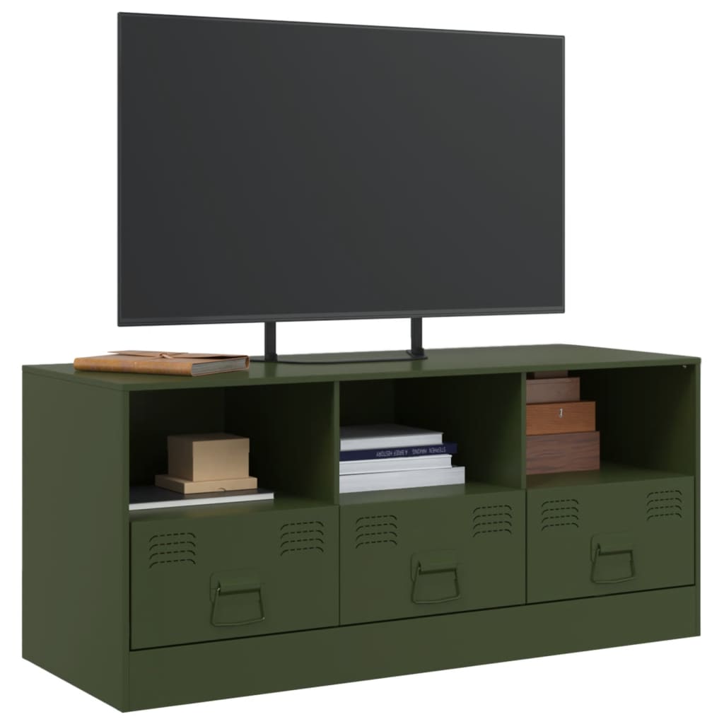 vidaXL Meuble TV vert olive 99x39x44 cm acier