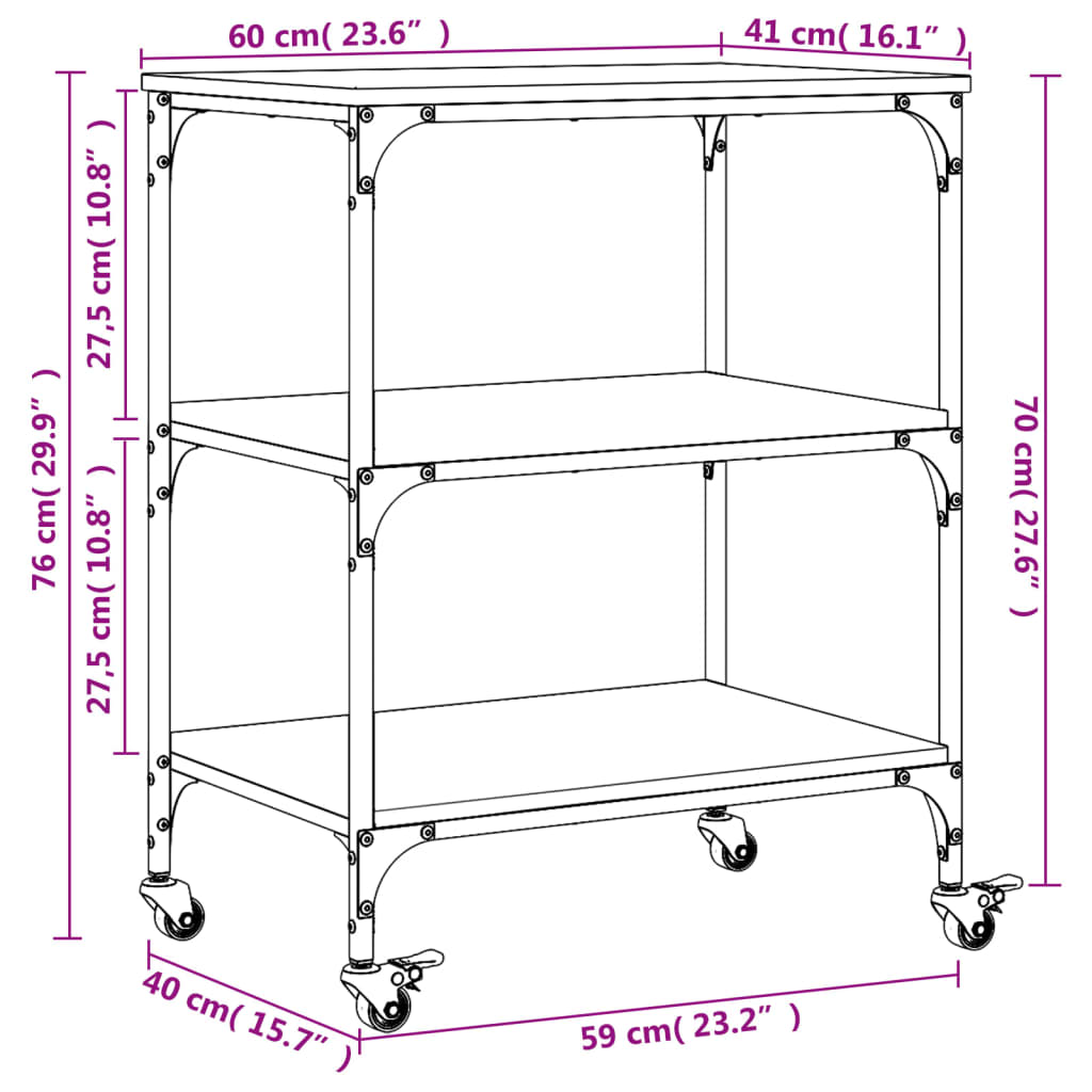 vidaXL Chariot de cuisine chêne sonoma 60x41x76 cm bois d'ingénierie