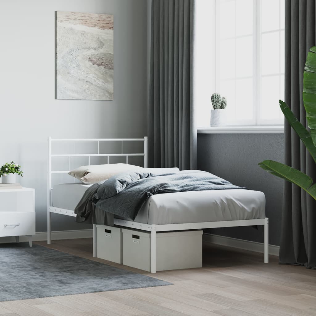 vidaXL Cadre de lit métal sans matelas avec tête de lit blanc 90x200cm