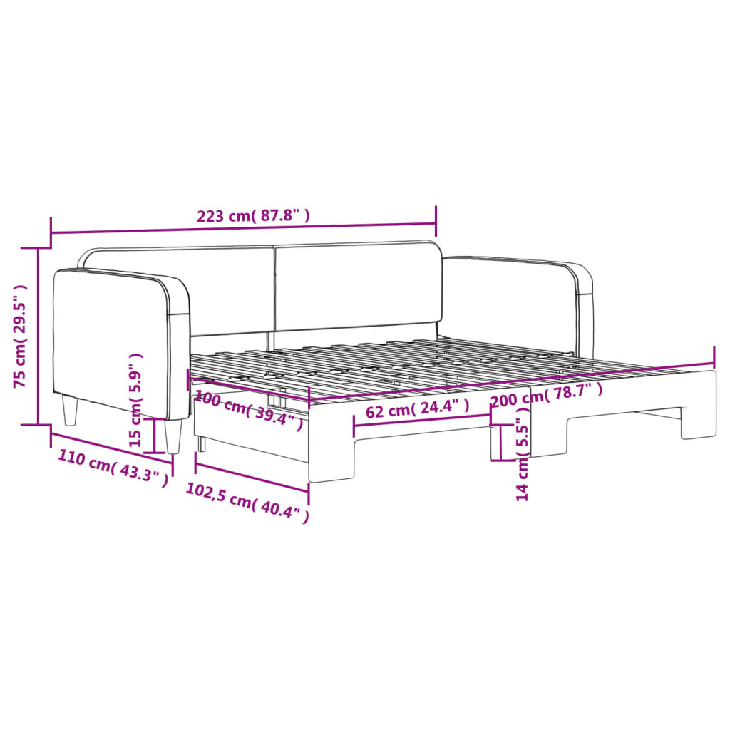 vidaXL Lit de jour avec gigogne sans matelas noir 100x200 cm