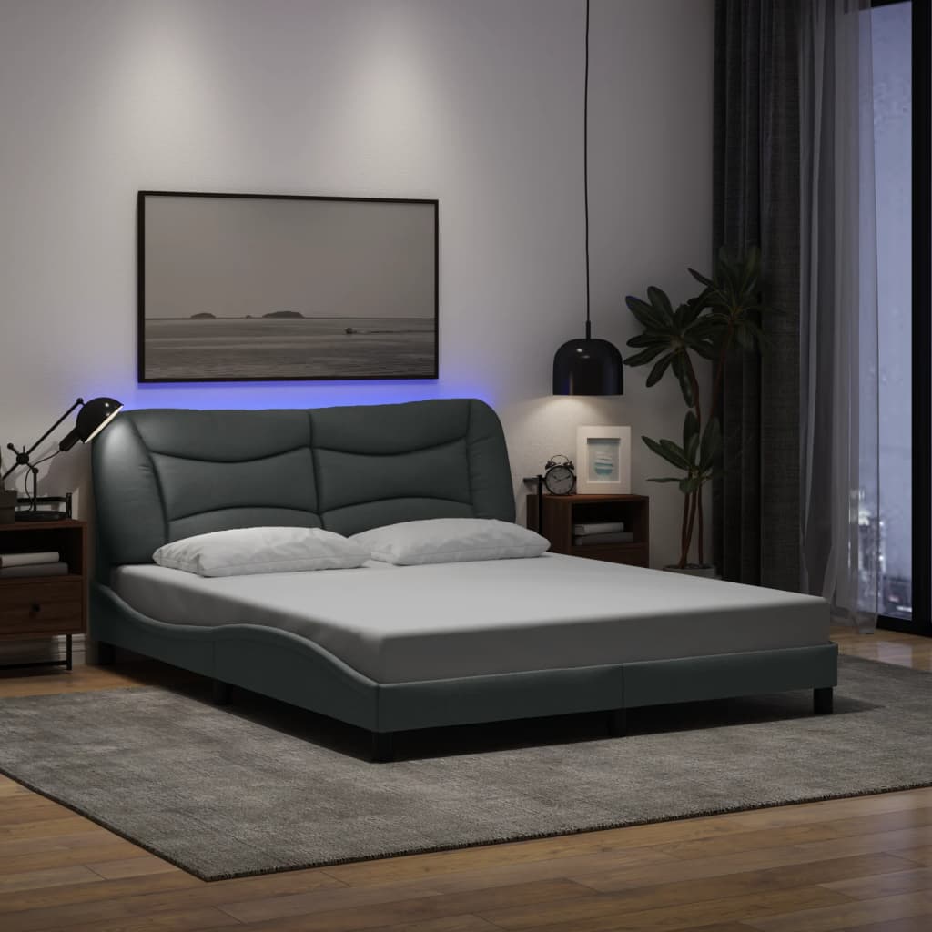 vidaXL Cadre de lit avec lumières LED gris clair 160x200 cm tissu