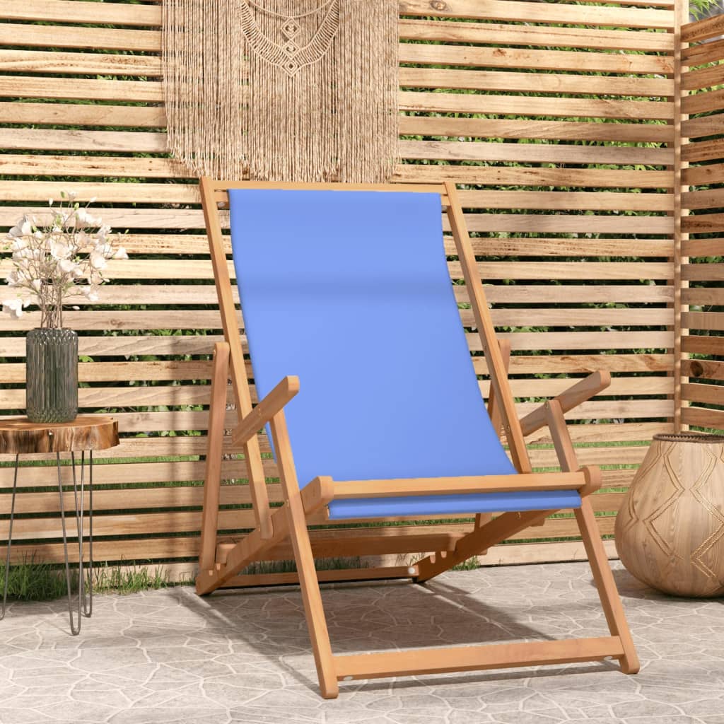 vidaXL Chaise de plage pliable Bois de teck solide Bleu