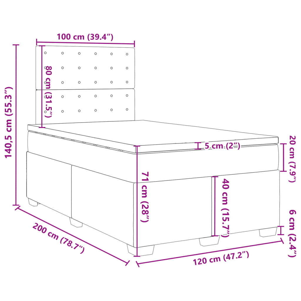 vidaXL Sommier à lattes de lit et matelas Gris foncé 120x200cm Velours