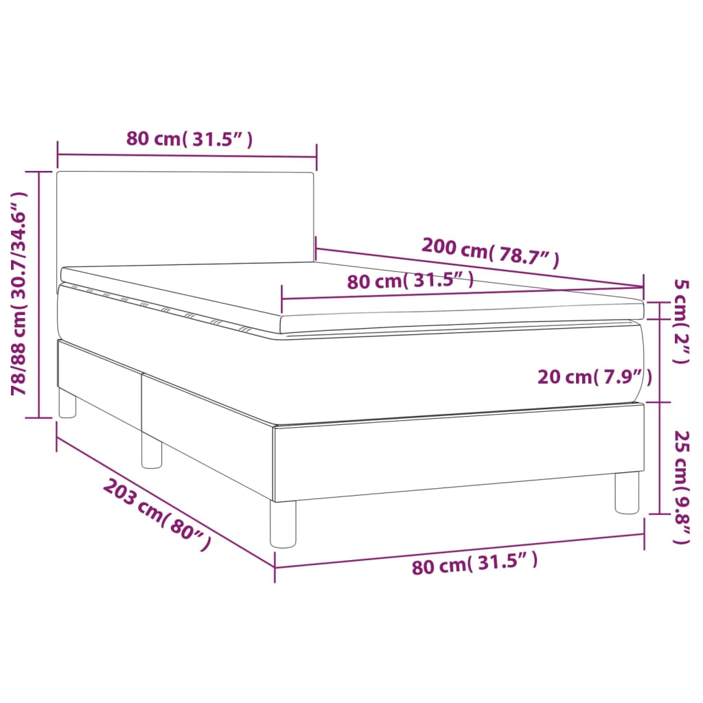 vidaXL Sommier à lattes de lit matelas et LED Cappuccino 80x200cm