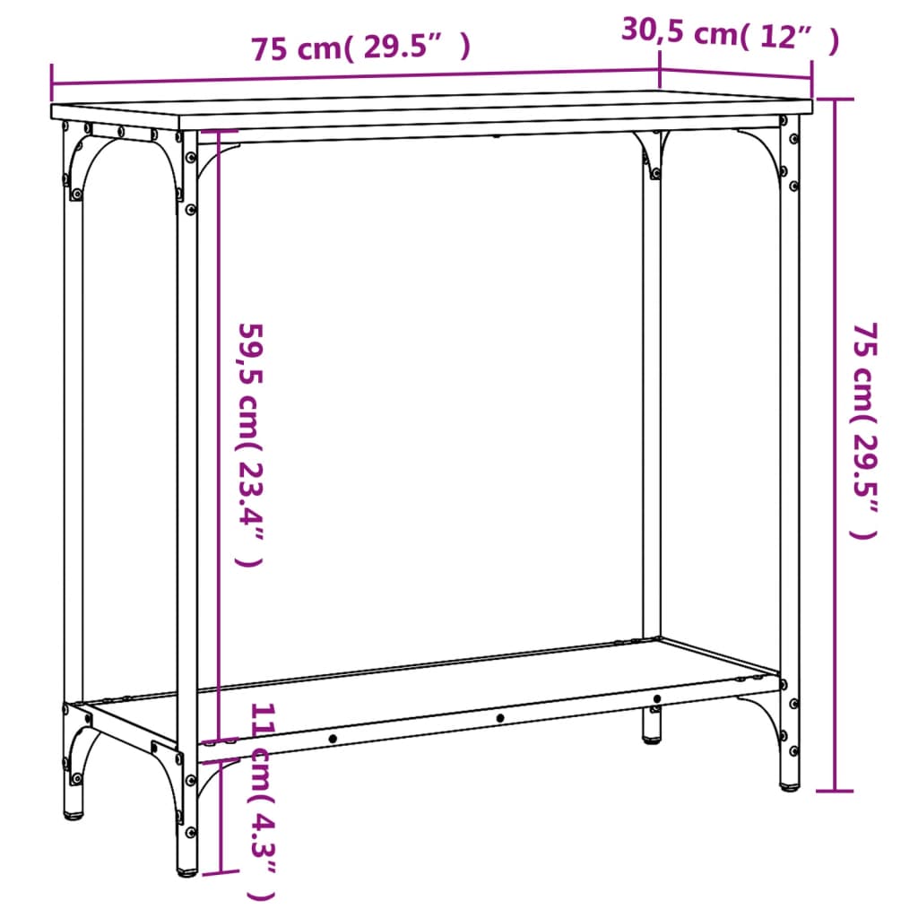 vidaXL Table console chêne marron 75x30,5x75 cm bois d'ingénierie