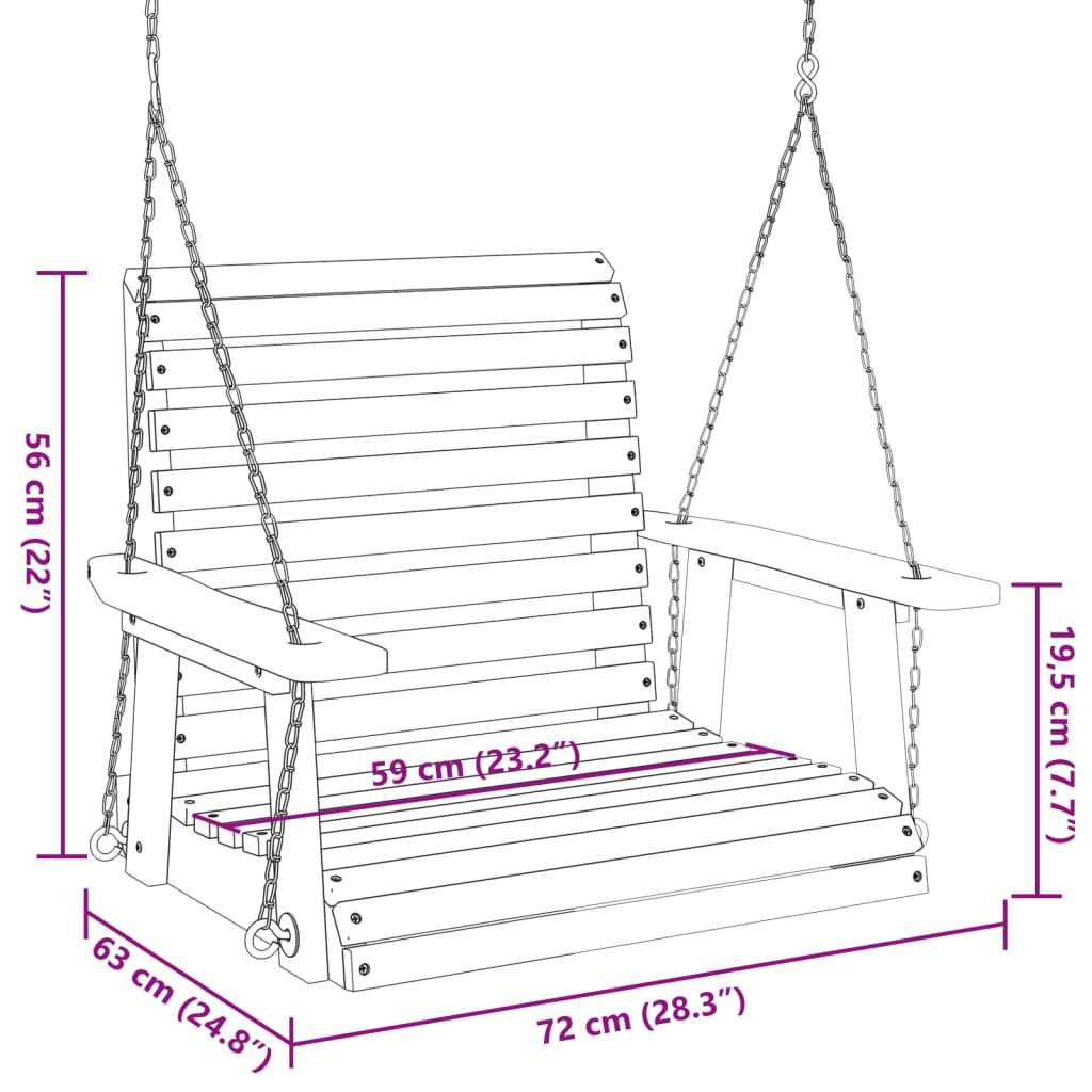 vidaXL Chaise balançoire de jardin chaînes en métal bois massif sapin