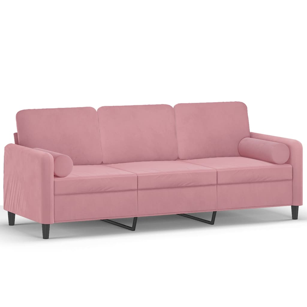 vidaXL Canapé 3 places avec oreillers décoratifs rose 180 cm velours