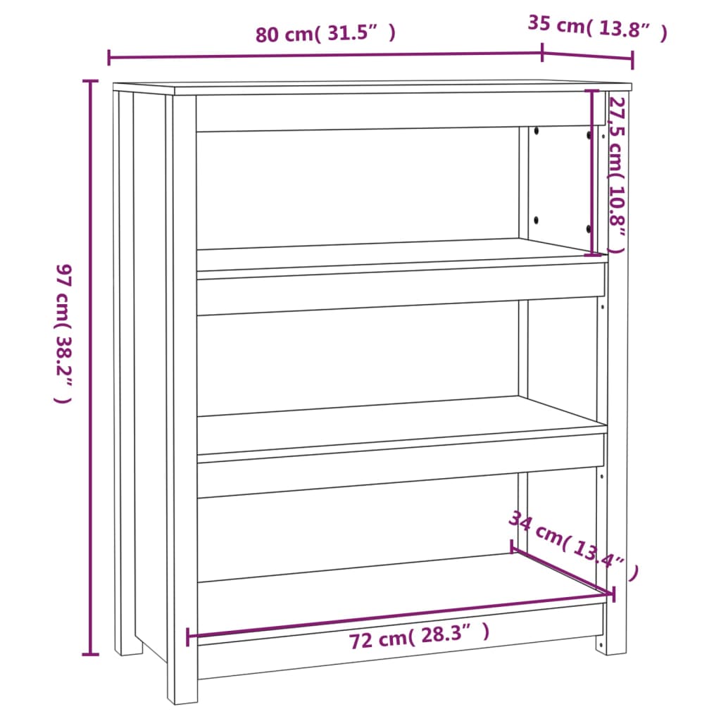 vidaXL Bibliothèque Noir 80x35x97 cm Bois de pin massif